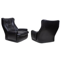 Pair Black Orchidee Lounge Chairs by Michel Cadestin for Airborne France