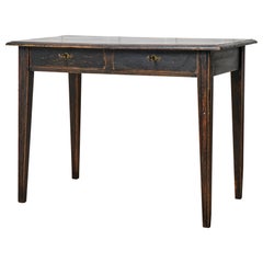 Antique Swedish Black Desk in Gustavian Style, Made by Hand in Solid Pine 