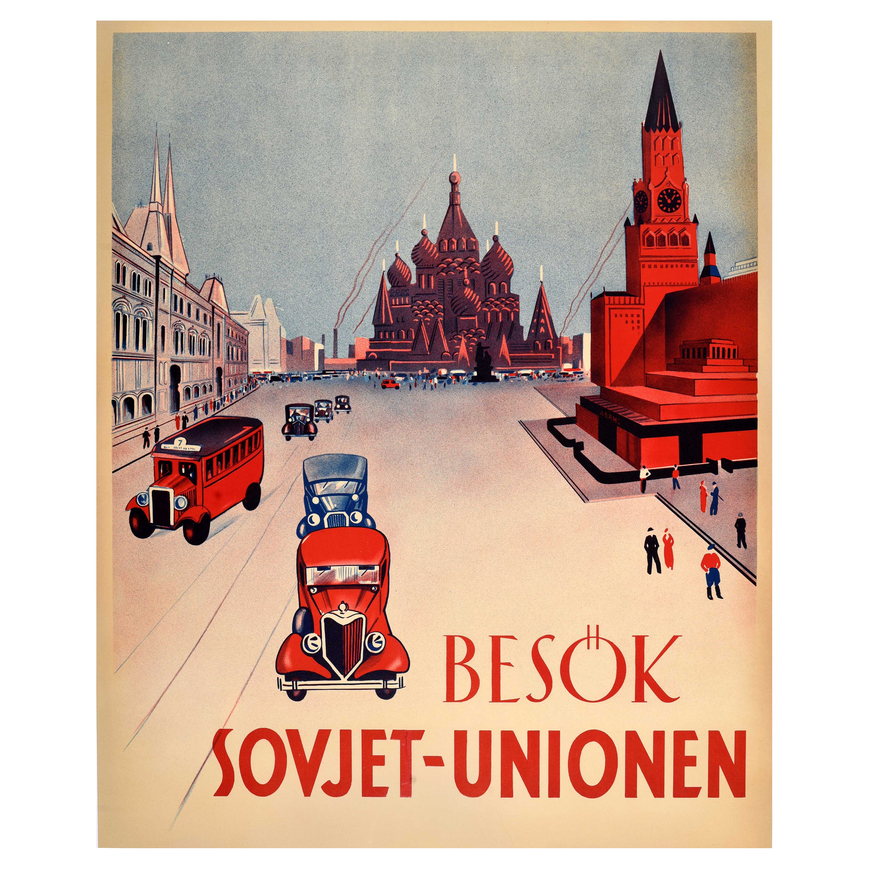 Rare Original Vintage USSR Travel Poster Intourist Visit Soviet Union Art Deco