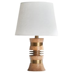 Amerikanische Designerin, Tischlampe, Eiche, Messing, USA, 1950er Jahre