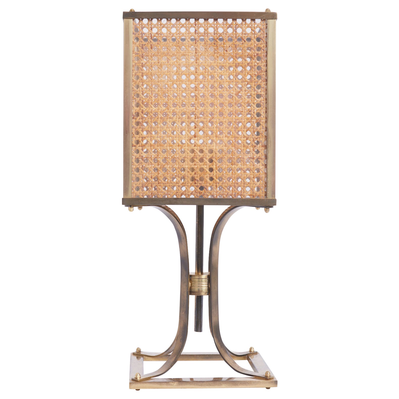 Mid-Century Brass and Rattan Table Lamp