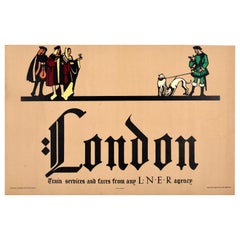 Original Antique Train Travel Poster London LNER Train Service Fred Taylor Tudor