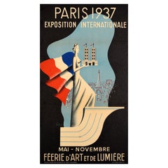 Original-Vintage-Reiseplakat, Paris 1937, Weltausstellung Villemot Bouissoud, Art déco, Art déco