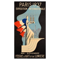 Original Vintage Cartel de Viaje París 1937 Feria Mundial Villemot Bouissoud Art Deco