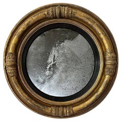 Antique English Regency Giltwood Convex Mirror