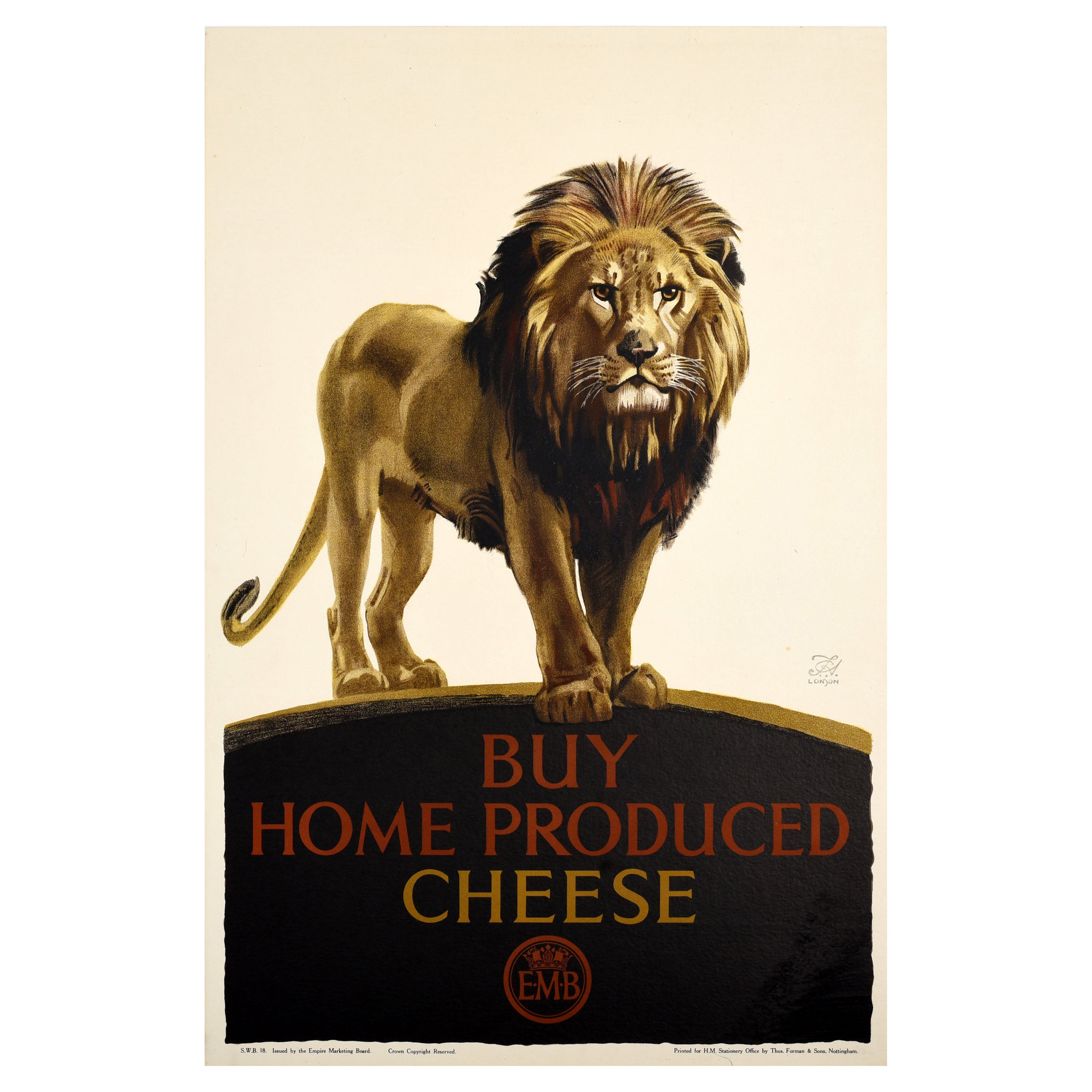 Affiche vintage d'origine EMB Home Produced Cheese Empire marketing Board Lion