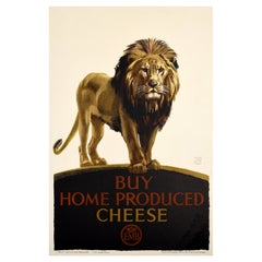 Original Vintage Poster EMB Home Produced Cheese Empire Marketing Board Lion