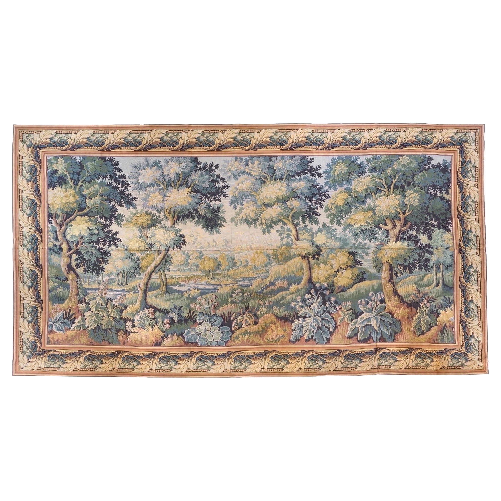 Large Vintage French Verdure Style Landscape Tapestry