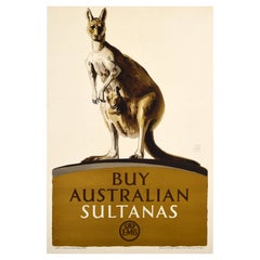 Affiche vintage d'origine EMB Australian Sultanas Empire Marketing Board Kangourou