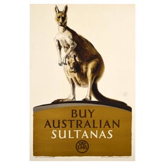 Original Vintage Poster EMB Australian Sultanas Empire Marketing Board Kangaroo