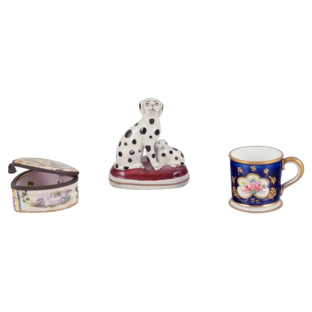 Three pieces of French and English porcelain. For Sale