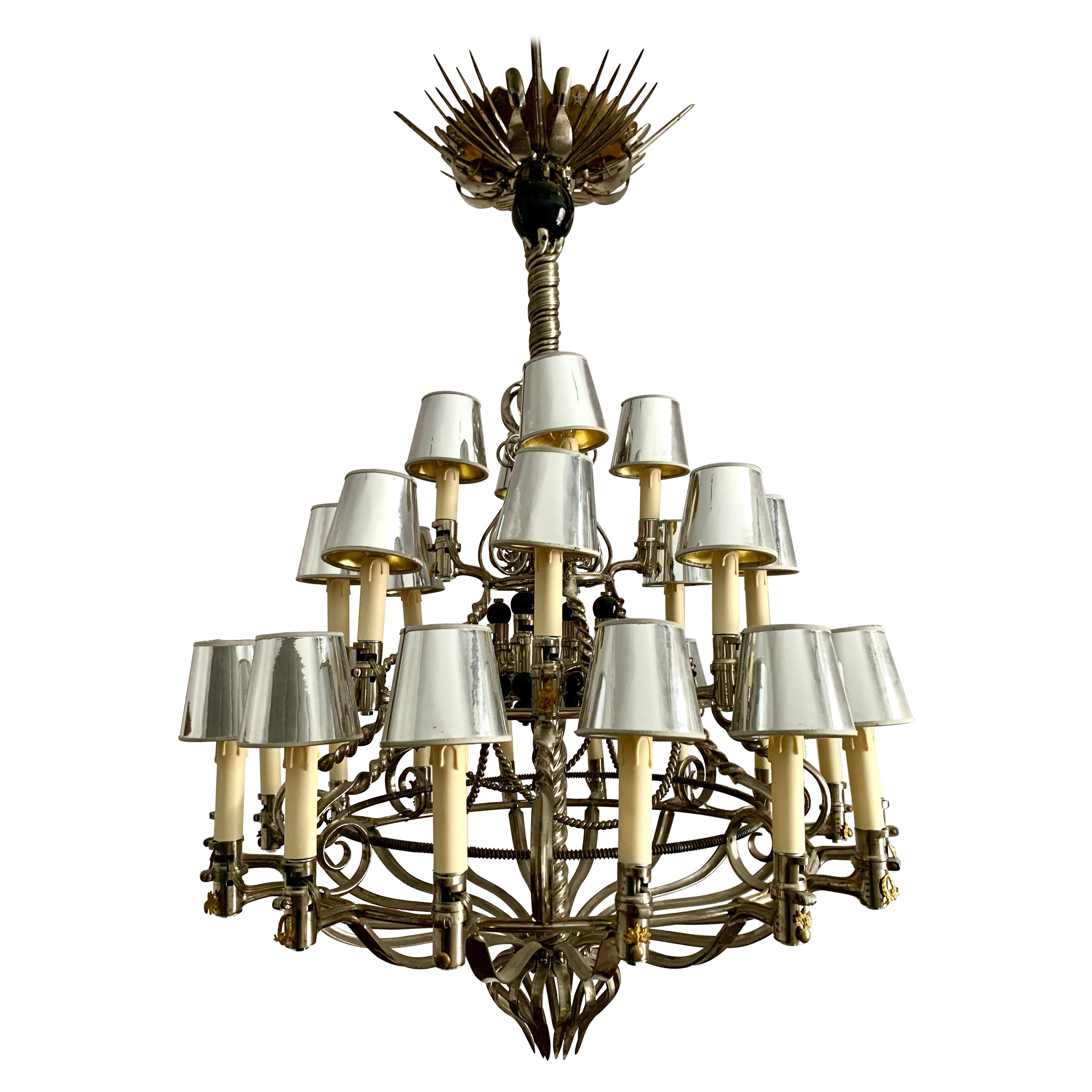 19th Century Napoleon III Rifle Bayonet Steel Brass Bronze Pendant Chandelier For Sale
