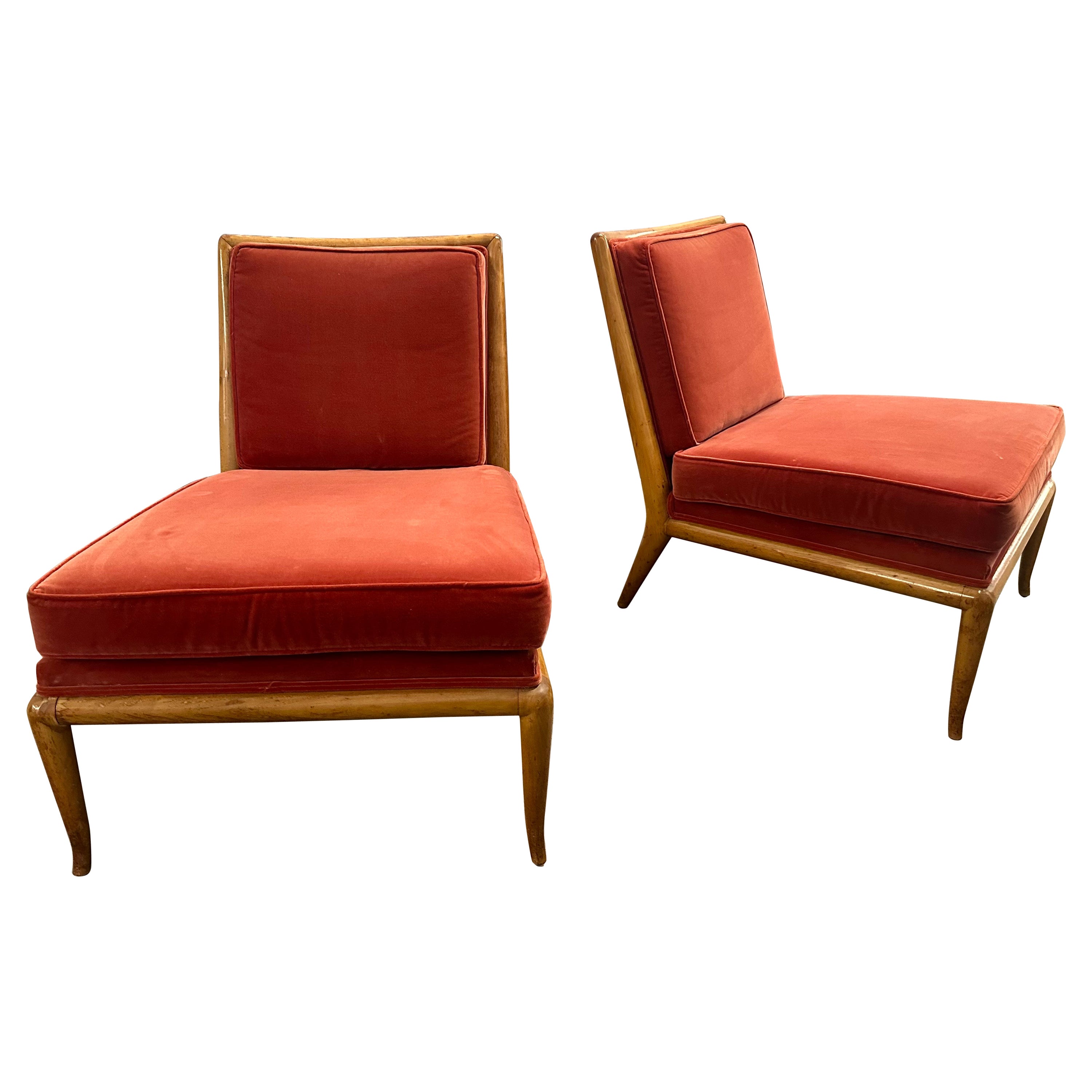 Pair T.H. Robsjohn-Gibbings Walnut Slipper Lounge Chairs