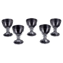 Val St. Lambert, Belgium. Set of five red wine glasses in clear crystal glass.