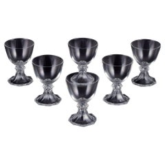 Val St. Lambert, Belgium. Set of six red wine glasses in clear crystal glass.