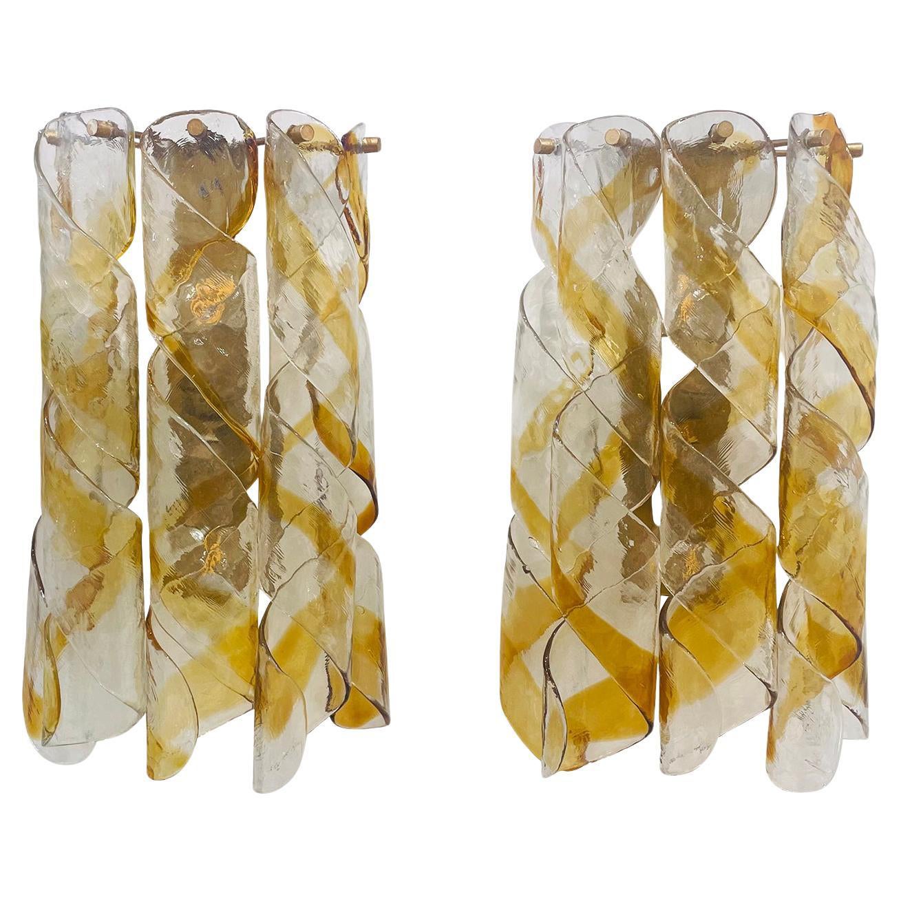 Italienische Moderne des 20. Jahrhunderts Ein Paar Wandleuchten aus Vintage Murano Glass von Mazzega