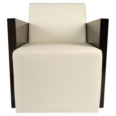 Istanbul Armchair, Finest Leather Upholstery with Piano Black Lacquer Frame
