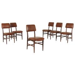 Six Chairs by Palutari, Teak, Foam Padding, Leatherette, Produced by Dassi