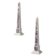 Retro Amethyst & White Statuary Marble Obelisks