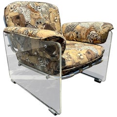 Fauteuil club flottant safari animalier chromé des années 1970