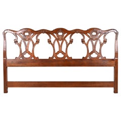 Retro Henredon Chippendale Carved Mahogany King Size Headboard