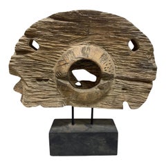 Escultura Abstracta de Arte Popular de Madera Tallada a Mano, Moderna, Natural y Orgánica sobre Soporte