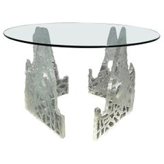 Table de salle à manger Iceberg des années 1970, gravée à la main et fabriquée en Lucite