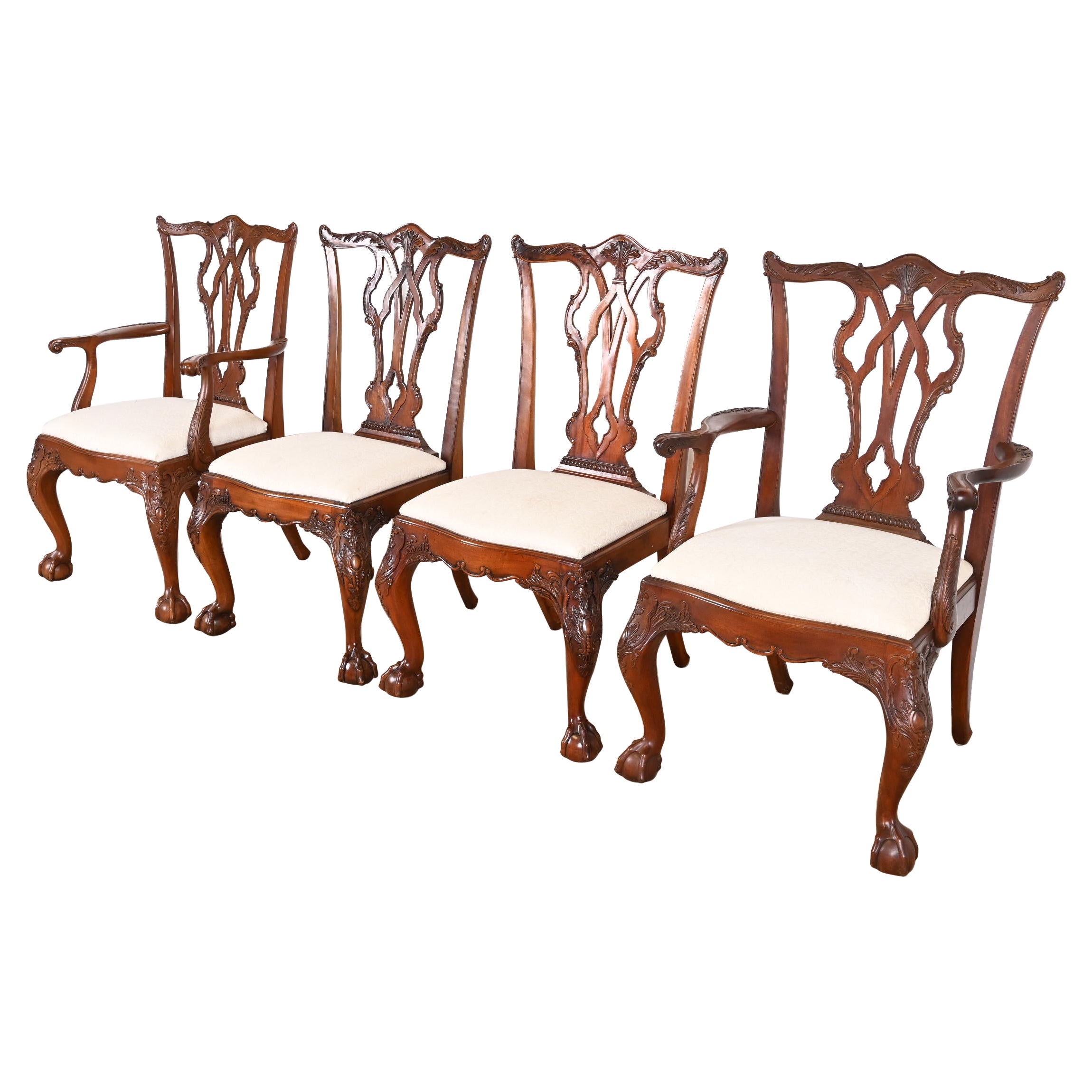Henredon Chippendale Carved Mahogany Dining Chairs, Set of Four