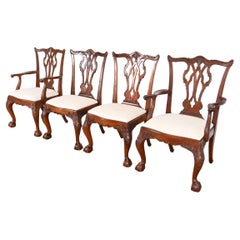 Vintage Henredon Chippendale Carved Mahogany Dining Chairs, Set of Four