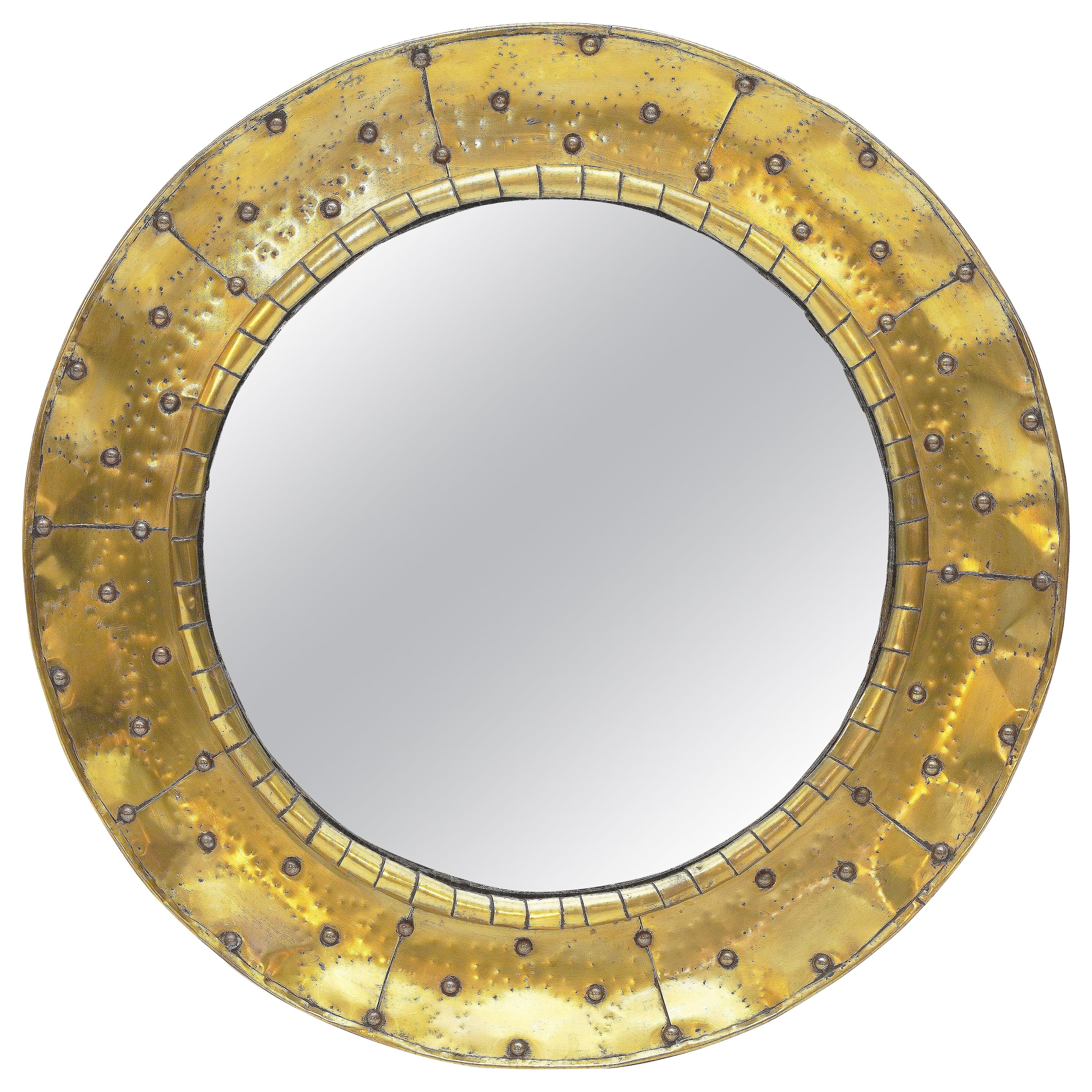 French Mid-Century Modern Round Mirror of Brass (Dia 25 3/4)