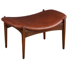 Expertly Restored - Ib Kofod-Larsen Cognac Leather Stool for Selig