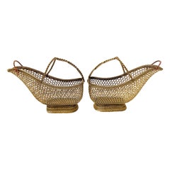 1960s Pair of French Brass and Copper Wire Mesh Wine Bottle Holders