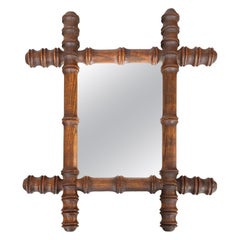 Antique French Petite Faux Bamboo Carved Mirror, Circa 1900
