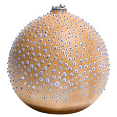 Unique Handmade 21st Century Medium Round Vase in Ochre and Blue by Elyse Graham