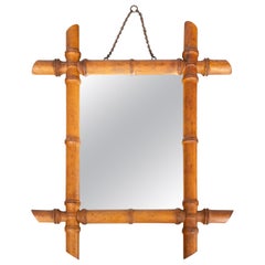 Antique French Faux Bamboo Carved Mirror, Circa 1900