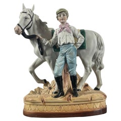 20th century French Bisque Horse and His Rider Figural group, 1920s