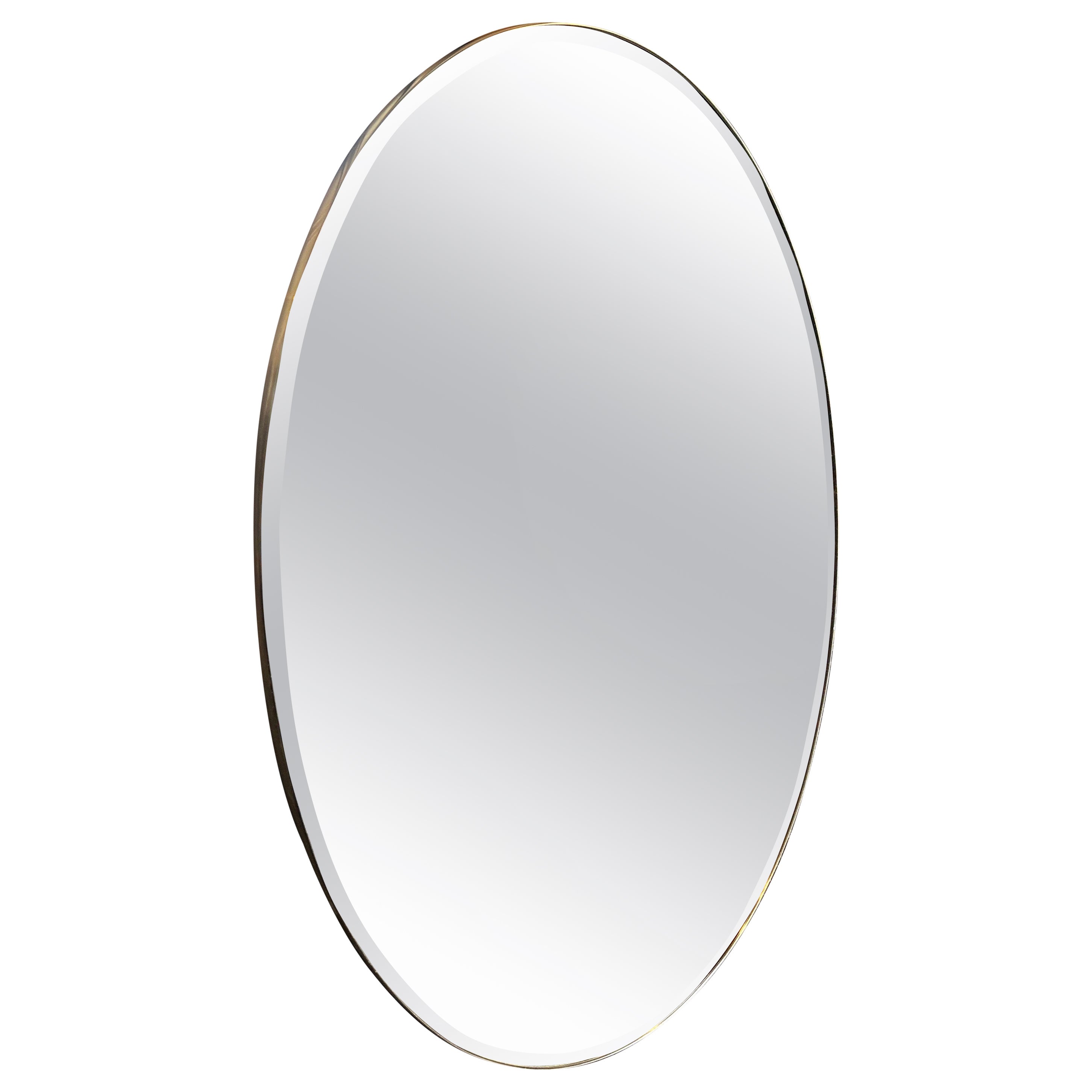 1960s Gio Ponti Style Mid-Century Modern Brass Oval Italian Wall Mirror