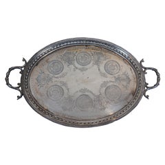 Antique Roberts Belk 826 Silverplate Rose Medallion Butler Bar Serving Tray 27"