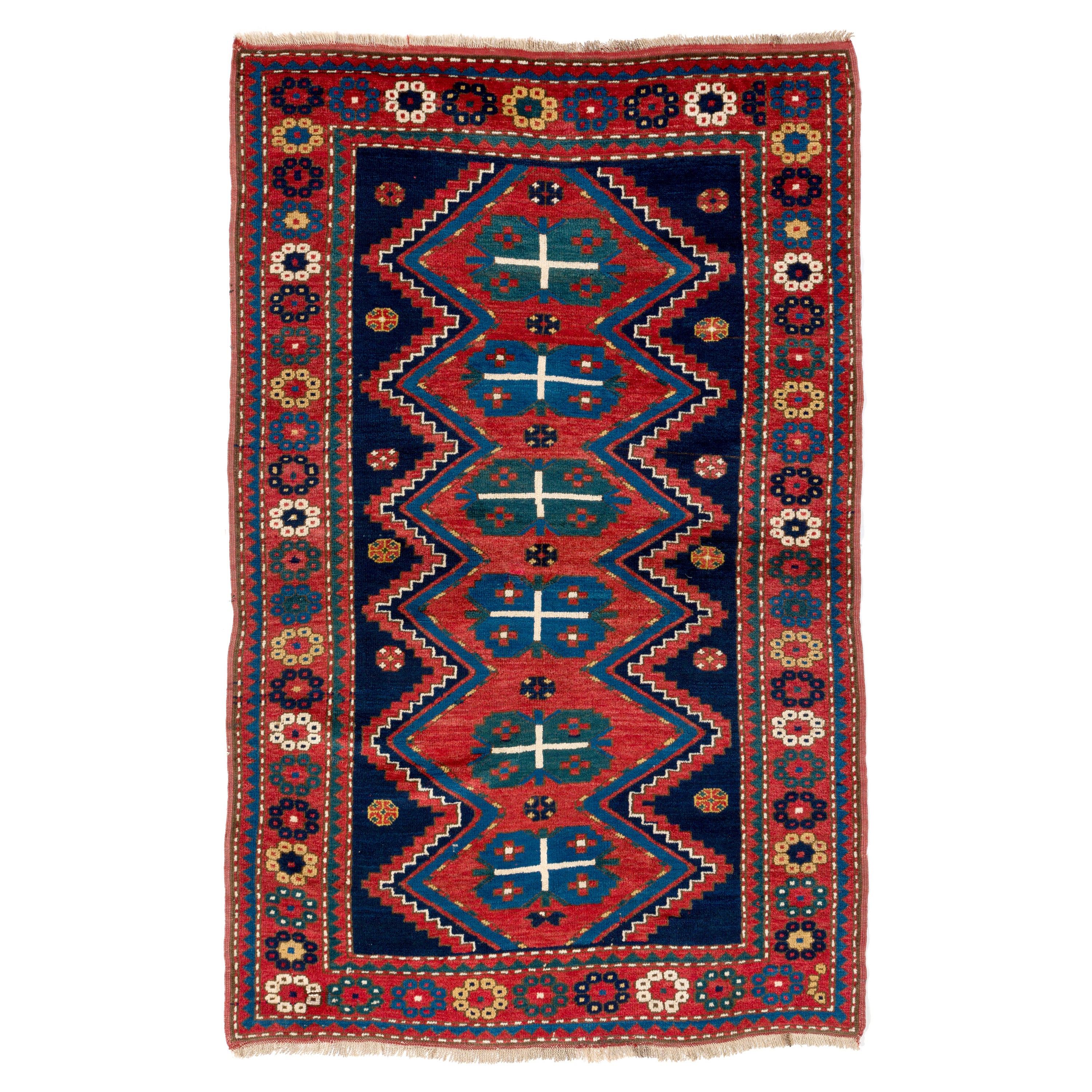 5.4x7 ft Antique Caucasian Kazak Rug, Circa 1900, All Original