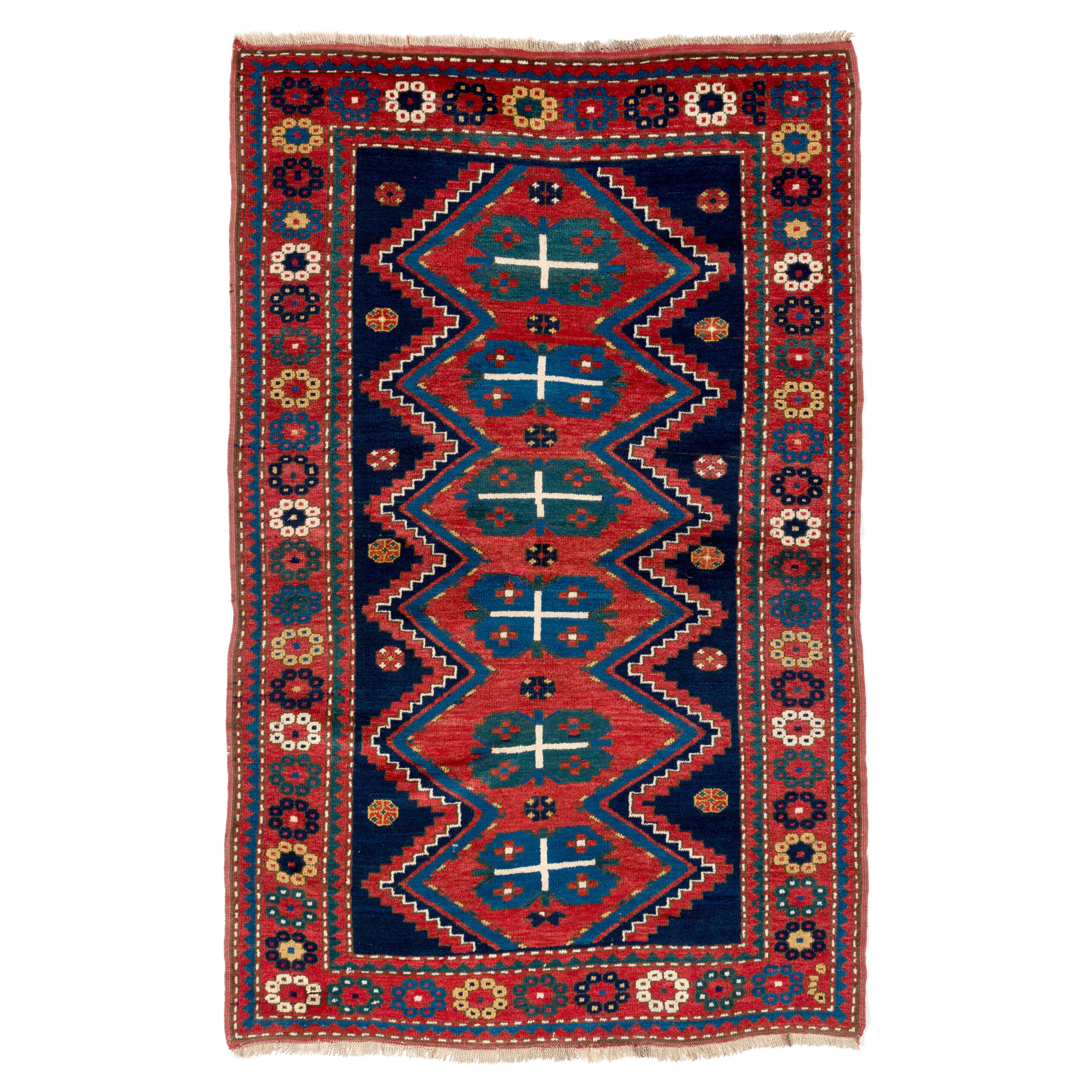 Antiker kaukasischer Kazak-Teppich mit 5,4x7 Fuß, um 1900, Original im Angebot