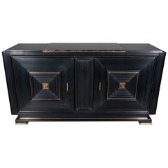 Art Deco Sideboard in Ebonized Mahogany and Bronze style of Maxime Old