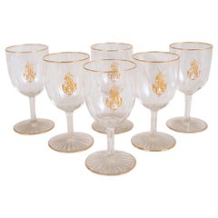 Antique Set of 6 Baccarat crystal liquor glasses enhanced with fine gold forme / shape F