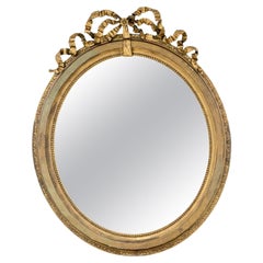 Antique French Louis XVI Style Carved Oval Gesso & Giltwood Mirror