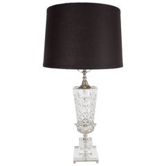 1940s Hollywood Cut Crystal Urn Form Table Lamp with Silvered Fittings