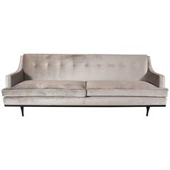 Mid-Century Modernist Sofa in the Manner of Dunbar in Smoked Platinum Velvet