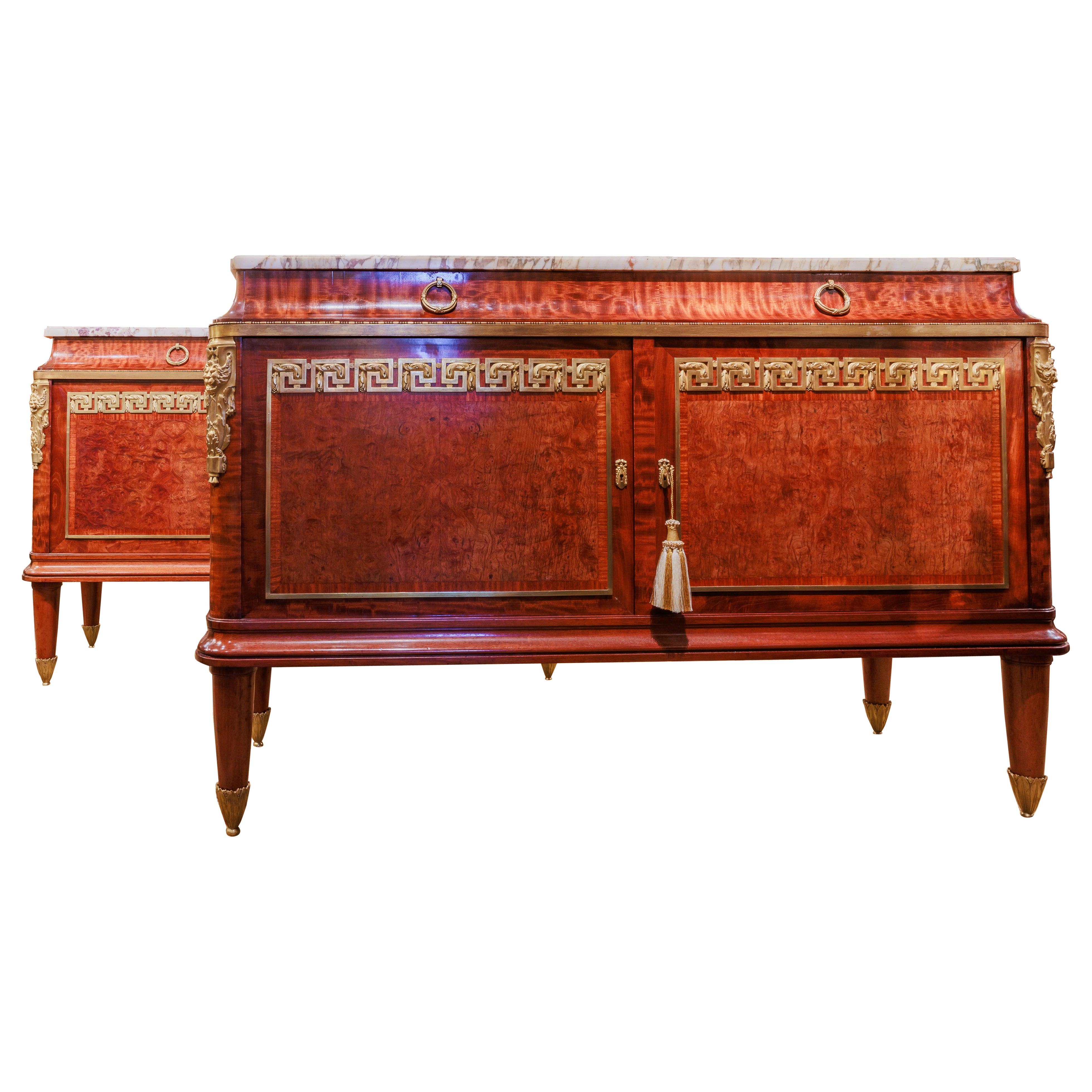 A  pair of early 20th c French walnut & gilt bronze mounted chests by E. Schmidt