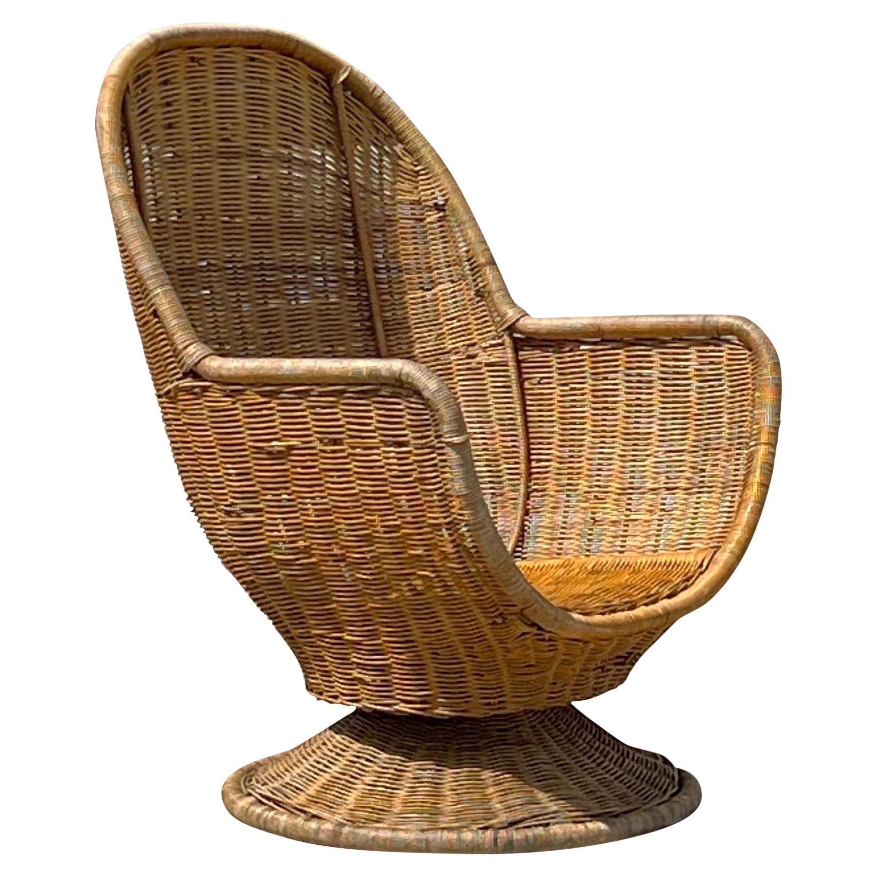 Salotto a uovo girevole in vimini anni '70 vintage