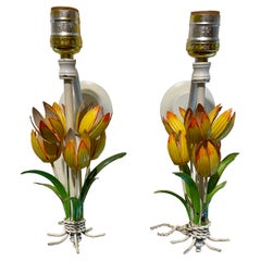 Pareja de apliques de tulipán vintage italianos pintados al tolete