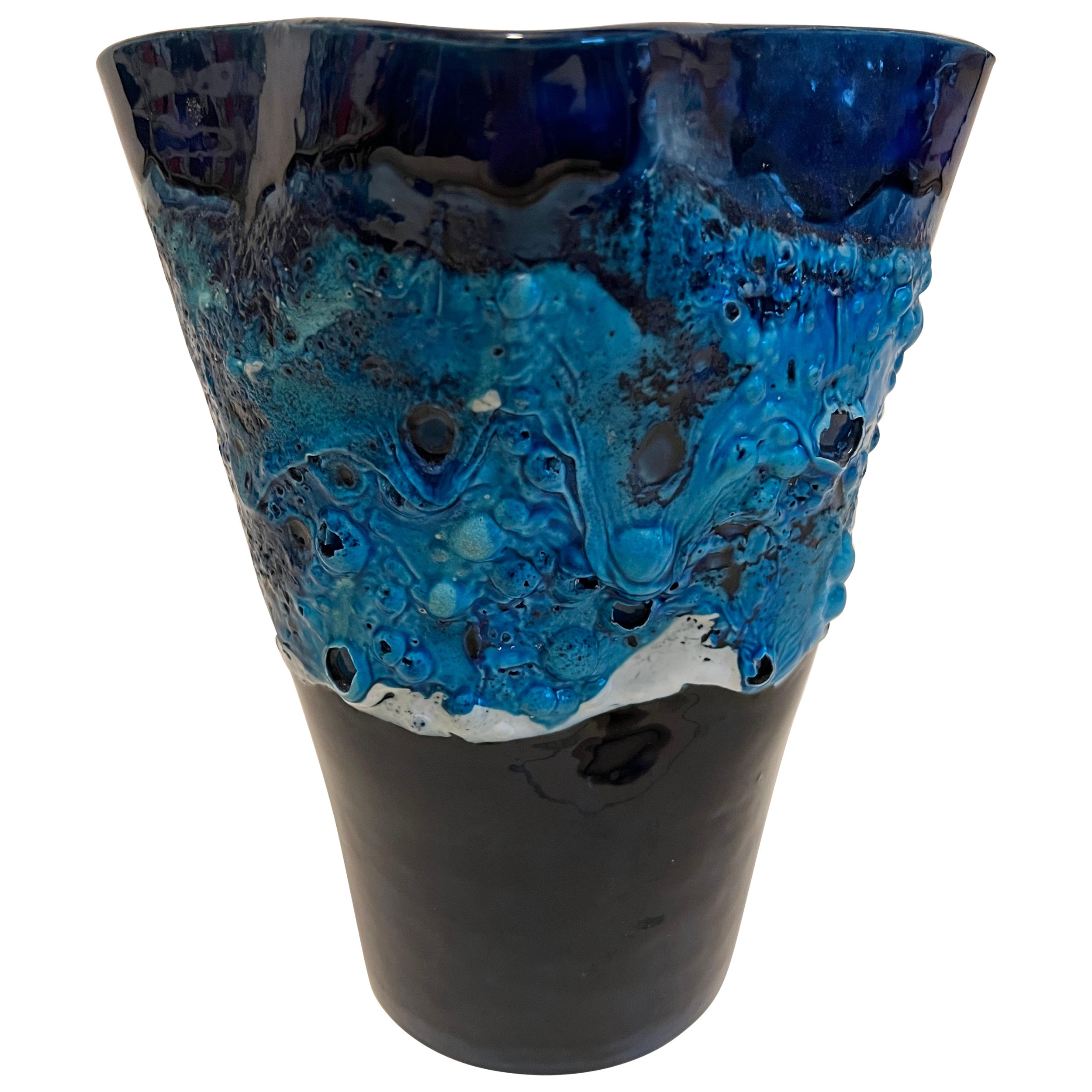 Vallauris French Blue Fat Lave Vase, 1960s