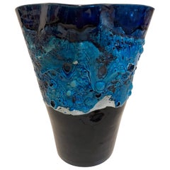 Vintage Vallauris French Blue Fat Lave Vase, 1960s